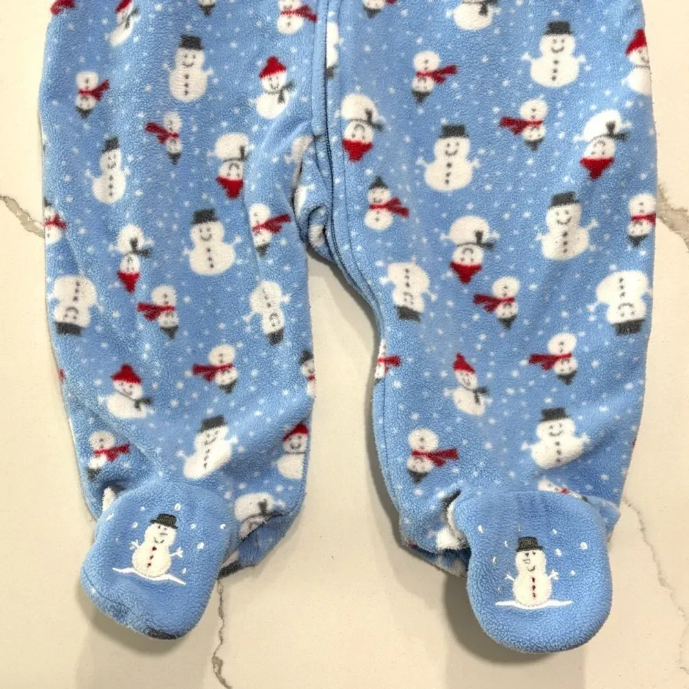 Carter’s Baby Boys Blue Fleece Snowman Christmas Footed Pajamas Sleeper 6 Months